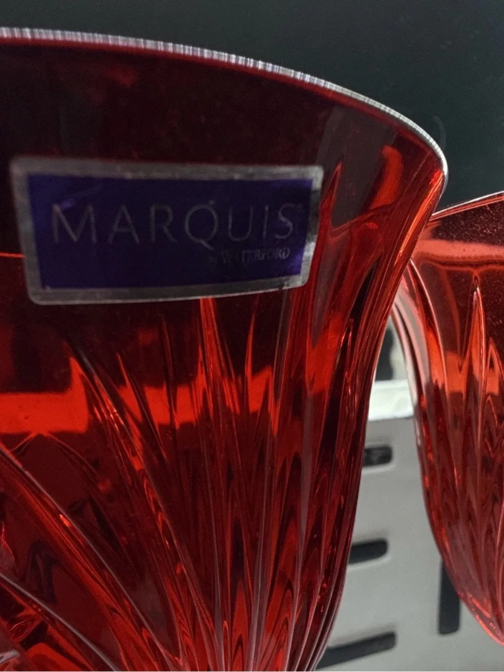 Waterford Crystal Newberry Red Top Goblet SET/2 All Purpose 7.5”H 8-oz New
